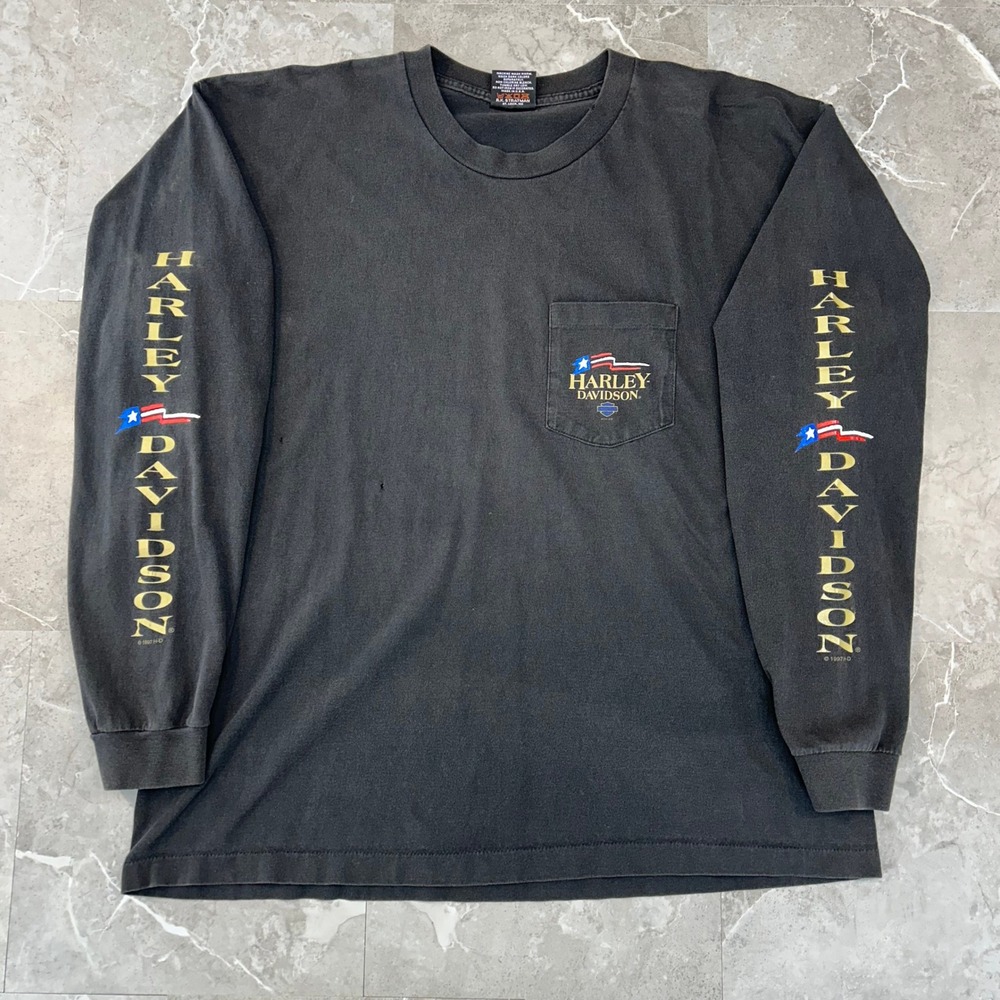 90s Vintage Harley Davidson Graphic Tee Men 2XL Long Sleeve Hit Distressed Faded